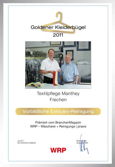 Textilpflege Manthey-Parkett Star Urkunde Textilpflege Manthey