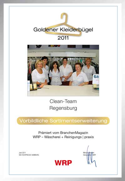 Clean-Team Regensburg-Parkett Star Urkunde Clean-Team Regensburg